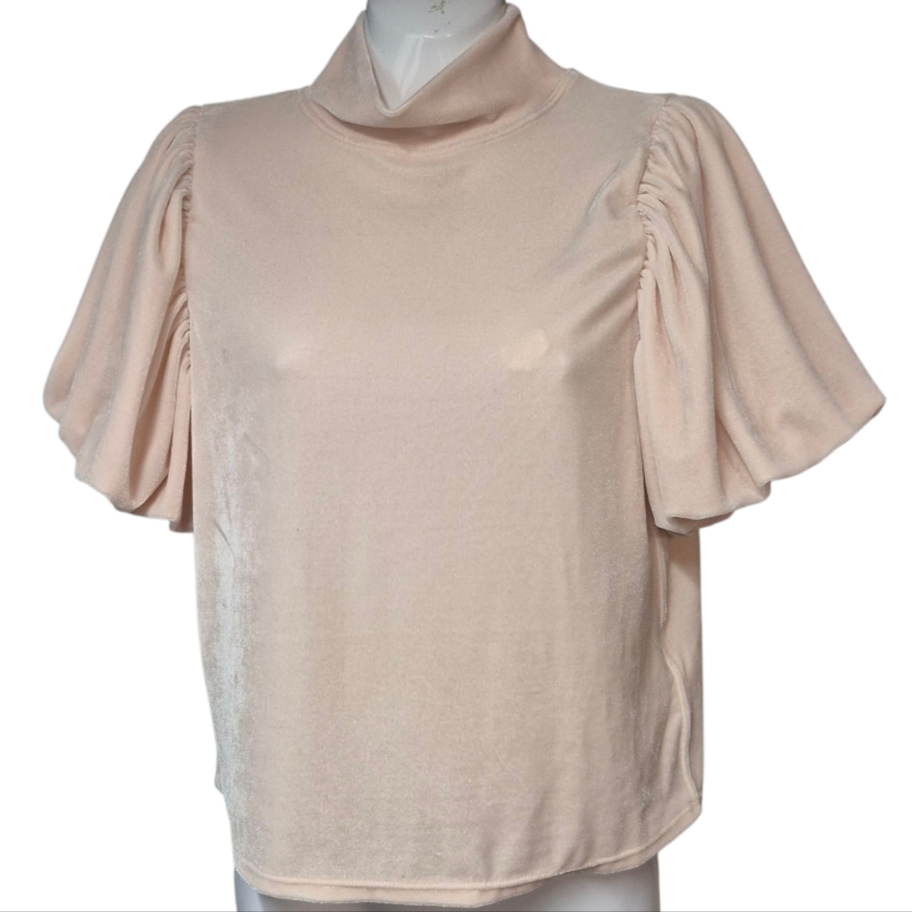 Free People Claudia Tee Sweater Women's Size XS Velvet Knit Puff Short Sleeve
